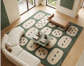 Hand Tufted Wool Rug | Sage Green Abstract Organic Living Room Decor