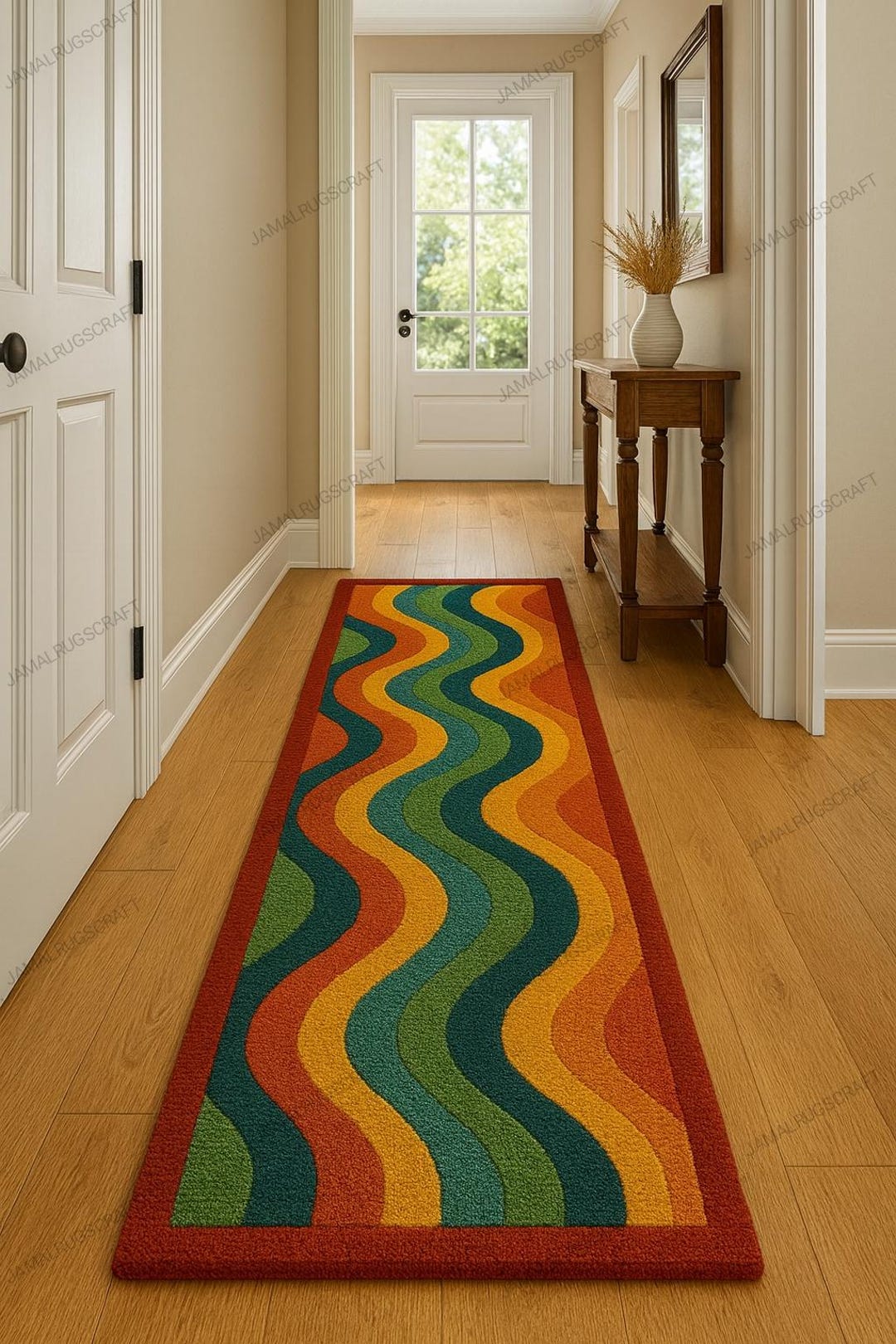 Hand Tufted Wavy Runner Rug | Colorful Boho Hallway Carpet - Etsy