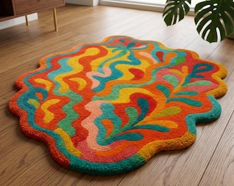 Handmade Wavy Abstract Rug, Modern Multicolor Carpet