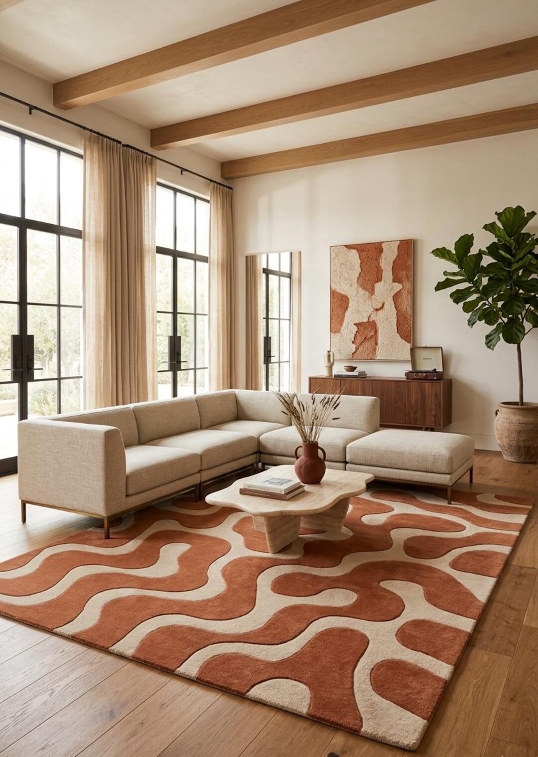 Spectrum Terracotta Rug Terracotta Abstract Wool Rug | Hand Tufted Organic Pattern Area Carpet ...