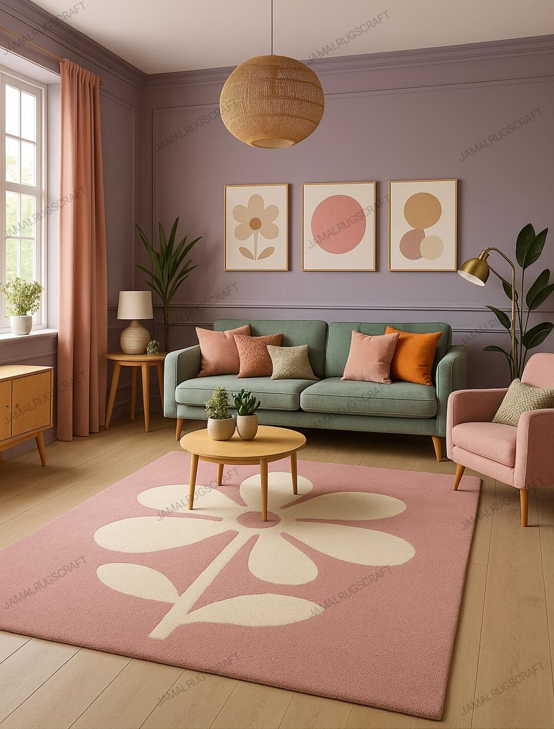 Hand Tufted Wool Flower Area Rug, Pastel Boho Living Room Carpet - Etsy