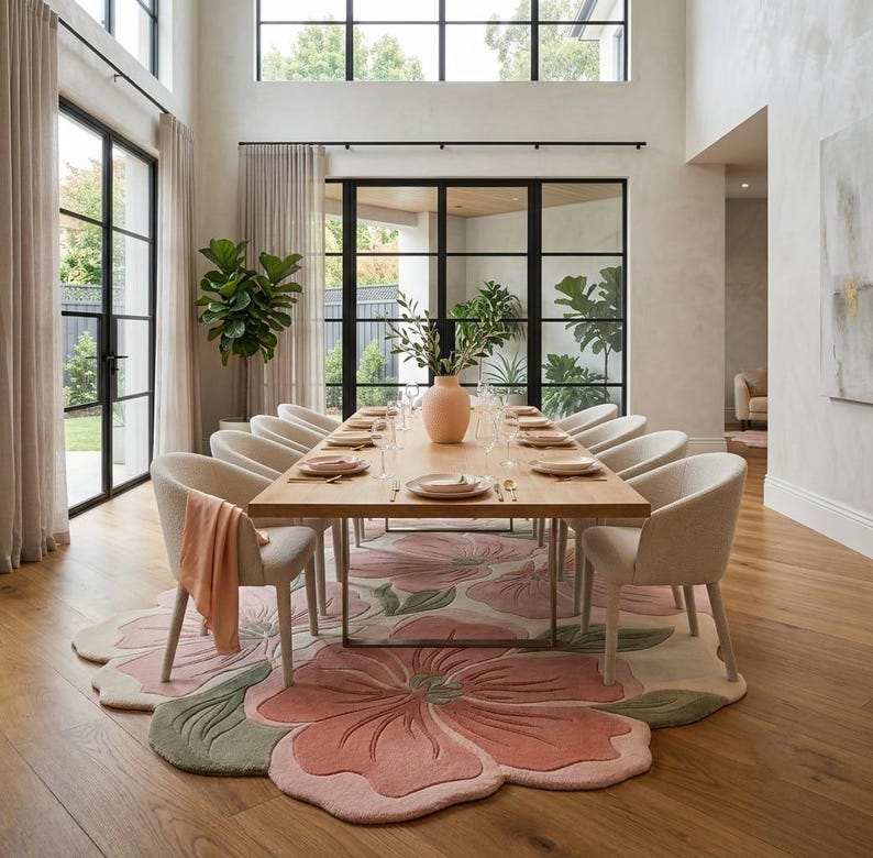 Pastel Color Rug Hand-tufted Floral Wool Rug, Pastel Pink Botanical Area Carpet - Etsy