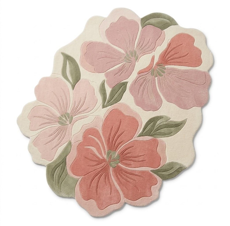 Pastel Color Rug Hand-tufted Floral Wool Rug, Pastel Pink Botanical Area Carpet - Etsy