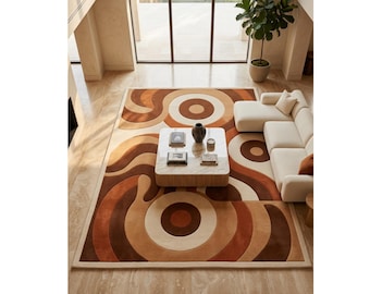 Hand Tufted Wool Area Rug | Retro Abstract Mid Century Modern Living Room Decor