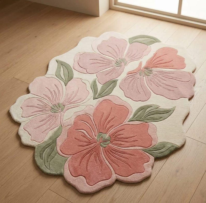 Pastel Color Rug Hand-tufted Floral Wool Rug, Pastel Pink Botanical Area Carpet - Etsy