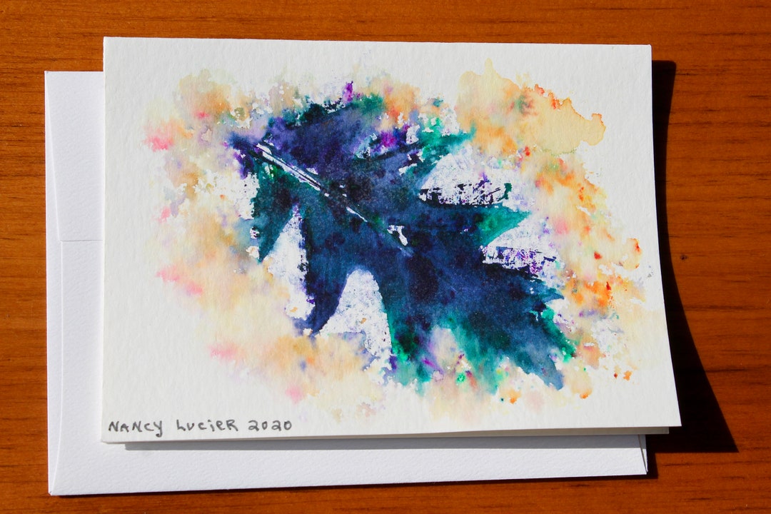 Handmade Oak Leaf Watercolor Note Card: Autumn Art Decor - Etsy