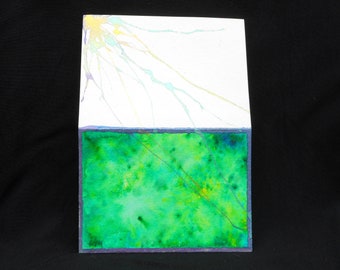 Original Green Watercolor Art Card: Boho Table Decor (3 1/2" x 4 7/8")