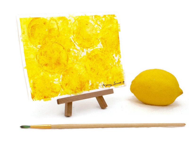 Lemon Citrus Watercolor Art Card Hand Painted One of A Kind Lemon Art ...