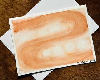 Abstract Cocoa Watercolor Art Card: Brown Beige Decor (5x7)