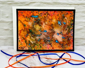 Original Watercolor Art Greeting Card: Handmade Color Burst Design