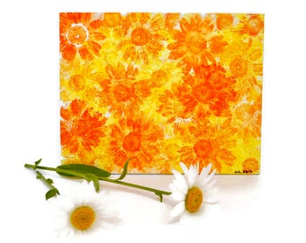 Gift For Mom DAISY Flower WALL ART Original Watercolor 8X10" Orange Yellow Home Office Art Decor Handmade Flower Art Painting