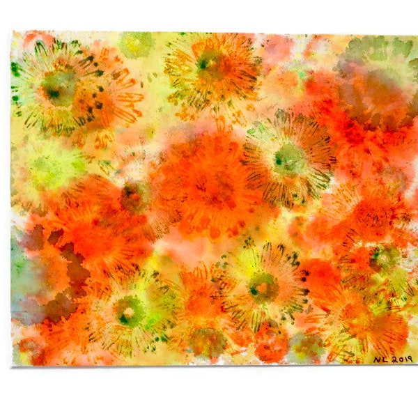 WATERCOLOR Original Art 8X10 Colorful DAISY SPLASH Unique & Unusual Dance of the Daisies Wall Art, Desk Art, Great Gift Idea Under 50