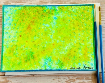 Hand-Painted Watercolor Card: Blue Green Art