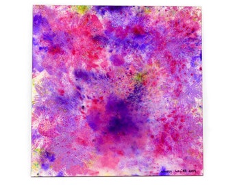 Mothers Day Gift Abstract Floral Watercolor Painted 8X8 Art, Hand Painted Pink Purple Multi-colored Flower Art, Unique Gift Under 80