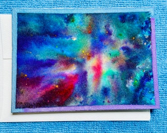 Night Sky Watercolor Art Card: Original Handmade Note Card