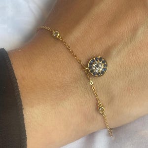 925 Sterling Silver Evil Eye Bracelet, 18k, Gold Round Pave Evil Eye Charm Bracelet, Nazar Bracelet, Gift for Her, Gift for Woman