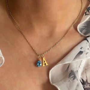 Dainty Initial Necklace with Birthstone, Minimalist Custom Letter Necklace, Birthstone Jewellery,Kids Necklace, Christmas Gift