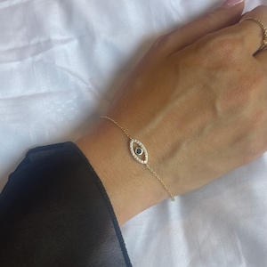 925 Sterling Silver Evil Eye Bracelet, 18k, Gold diamond Evil Eye Charm Bracelet, Nazar Bracelet, Gift for Her, Gift for Woman
