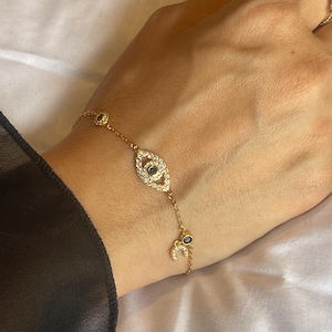 925 Sterling Silver Evil Eye Bracelet, 18k, Gold Evil Eye diamond Charm Bracelet, Nazar Bracelet, Gift for Her, Gift for Woman