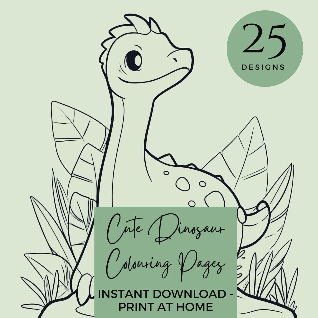 25 Cute Dinosaur Colouring Pages - Printable Fun for Kids! A4, PDF ...