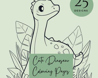 Cute Dinosaur Colouring Pages - 25 Printable Designs (PDF)