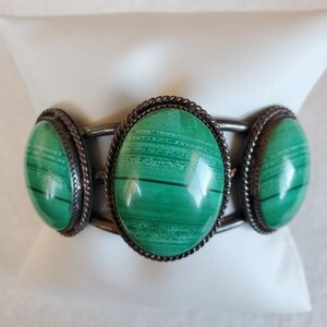Vintage Malachite & Sterling Silver Cuff Bracelet