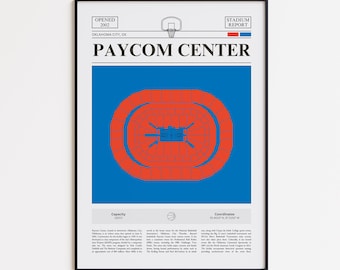 Oklahoma City Thunder Poster, Paycom Center Stadium Print, Basketball Poster, Sports Poster Print, Minimalist Basketball Fan Gift  Wall Art
