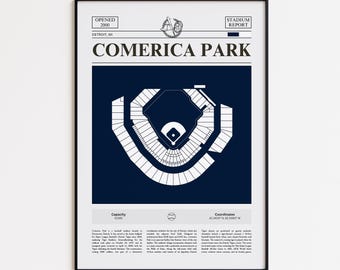 Detroit Tigers Poster, Comerica Park Stadium Print, Baseball Poster, Sports Poster Print, Minimalist Baseball Wall Art, Baseball gift print