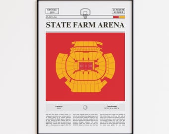 Atlanta Hawks Poster, State Farm Arena Stadium Print, Basketball Poster, Sports Poster Print, Minimalist Basketball Fan Gift Wall Art