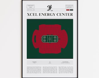 Minnesota Wild Poster, Xcel Energy Center Stadium Print, Hockey Poster, Sports Poster Print, Minimalist Hockey Wall Art, Hockey gift