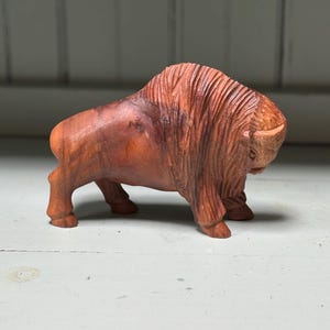 hand carved wooden bison or buffalo