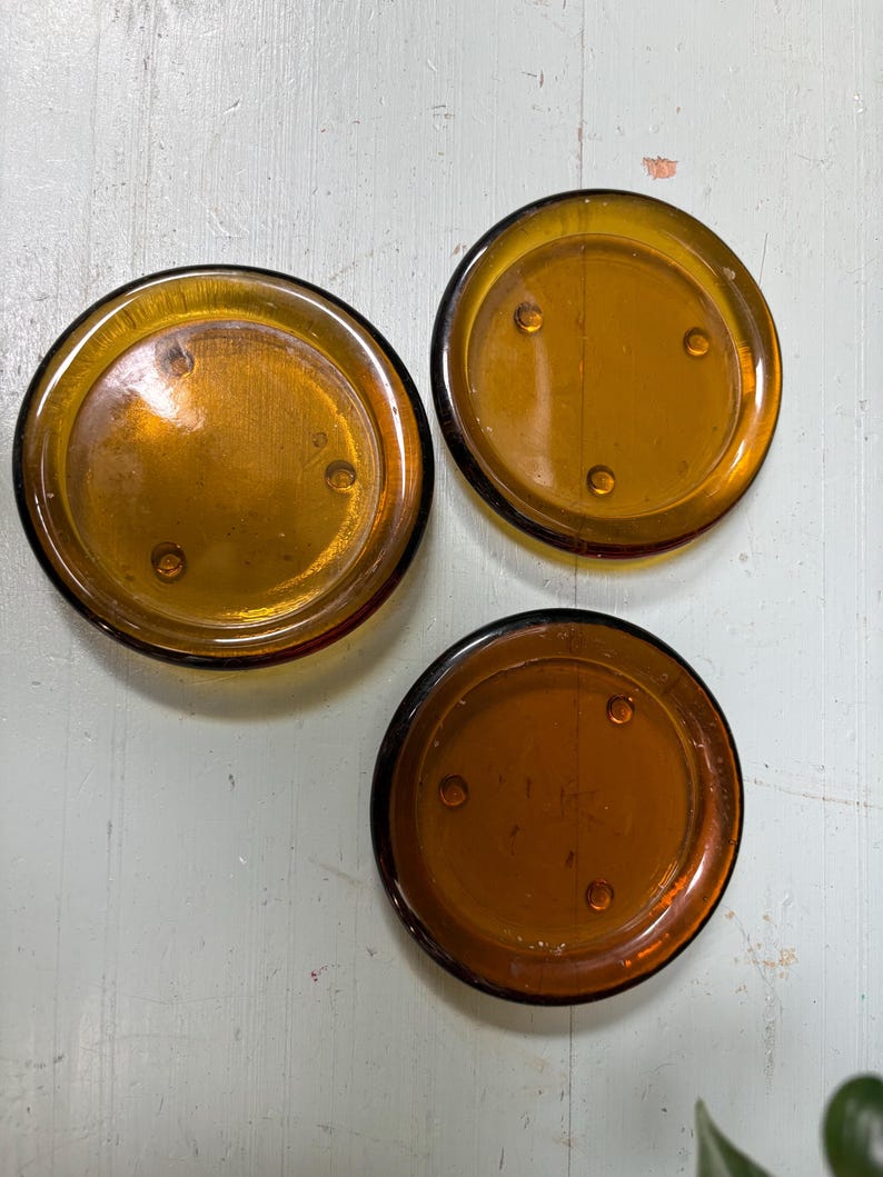 Three Vintage Amber Glass Coasters - Etsy