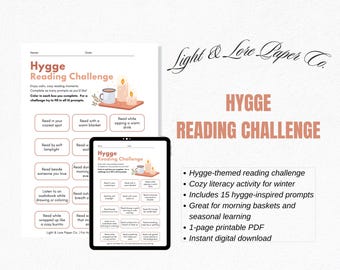 Desafío de lectura Hygge imprimible / Actividad de lectura acogedora para niños / Imprimible de alfabetización en casa / Desafío de lectura de invierno