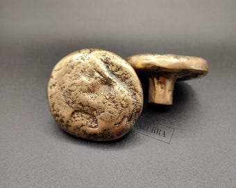 Handmade Rustic Brass Cabinet Knobs (Set of 2) - Vintage Textured Drawer Pulls