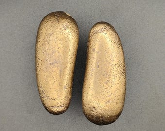 Handmade Set Of Two Solid Brass T-Bar Drawer Pulls: Rustic Vintage Cabinet Knobs