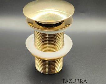 Tapón de desagüe emergente dorado para lavabo: desagüe de baño de latón macizo