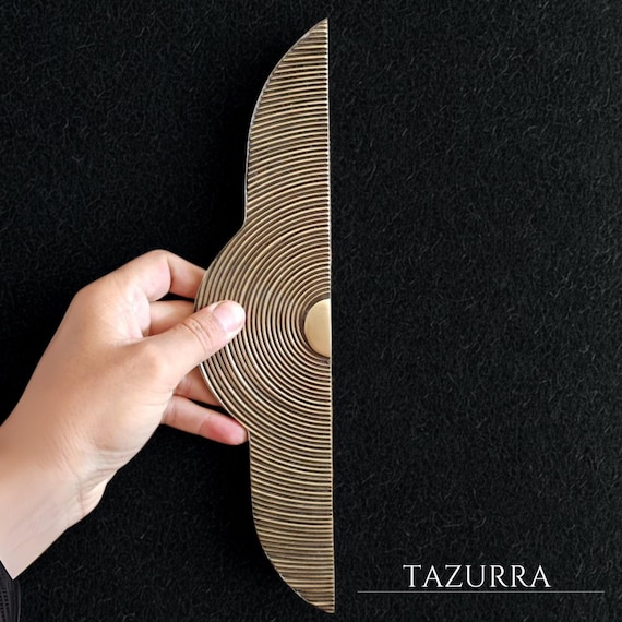 Handcrafted Brass Half-Moon Door Handle – Textured Geometric Design