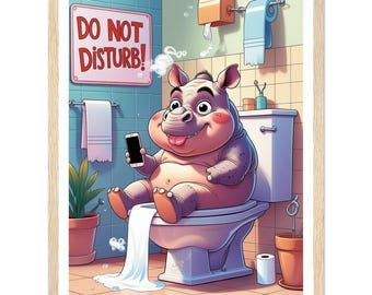 Arte de pared para baño con rinoceronte africano divertido / Producto físico] Decoración de baño enmarcada / Humor para la sala del trono
