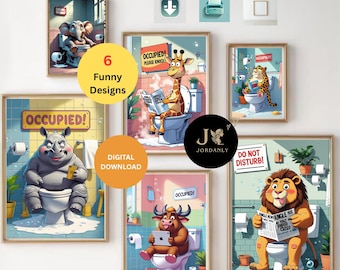 2024 - Arte mural africano divertido para baño (6 unidades) / Decoración imprimible para lavabos / Arte para baños / Humor sobre la sala del trono / Póster para retrete / Descarga digital