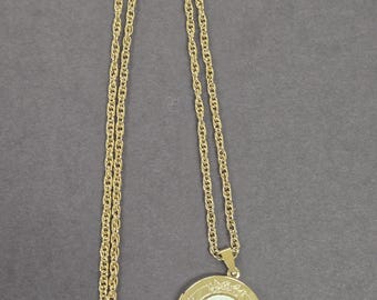 Collana con medaglione floreale color oro vintage - Ciondolo a forma di rosa rotonda (catena da 12 pollici)