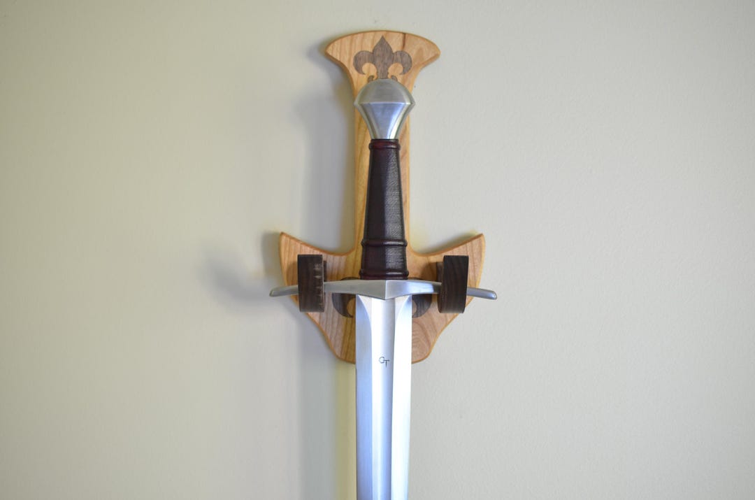 Sword Railing Handcrafted Cherry & Walnut Sword Wall Mount With Inlaid Fleur-de-lis ...