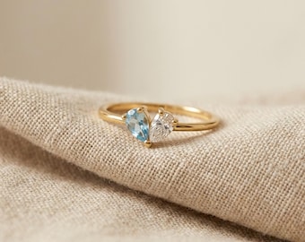 Anillo personalizado con dos piedras de nacimiento en forma de corazón para mamá, anillo personalizado para madres, joyería familiar con piedras de nacimiento, delicado anillo apilable hecho a mano, regalo para mamá y esposa.