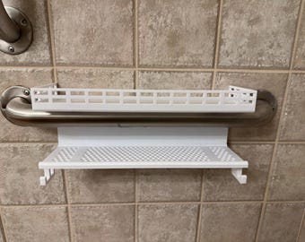 Grab Bar & Fiberglass Tub Bar (14" to 17”) Shower Caddy: No-Drill, Rust-Proof Shelf