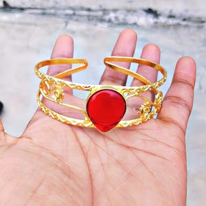 Unique Design Garnet Gemstone Bangle- Gold Plated Handmade Cuff Bracelet, Statement Jewelry, Adjustable Bangle, Bohemian Bracelet.