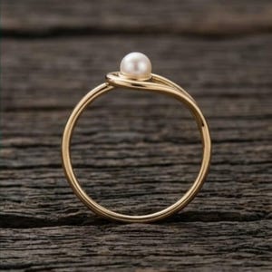 Minimalist Natural Pearl Gemstone Ring, Handmade Dainty Stackable Ring, Elegant Jewelry.