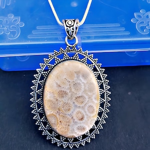 Indonesian Fossil Coral pendant- 925 sterling silver, handmade jewelry, statement jewelry, Wedding jewelry- necklace pendant, Gif for her