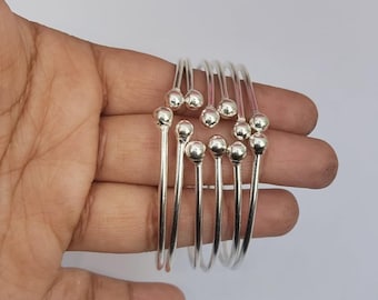 Open Cuff Adjustable Bangle in Sterling Silver Set of 6- Bangles for Women.