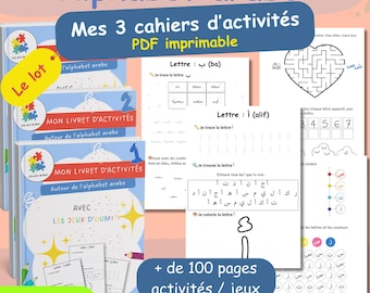 Arabic Alphabet PDF to print - 3 children's activity books - Educational games, coloring and writing - Printable download