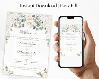 Animowane zaproszenie wideo na Nikkah i Walima: Szablon ślubu islamskiego (do pobrania cyfrowego, 5x7 cali)