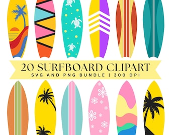Surfplank-clipartbundel: strand-SVG-png-ontwerpen | Hawaii tropische clipart | Luau-feest zomerknutsels | Digitale download Cricut silhouet